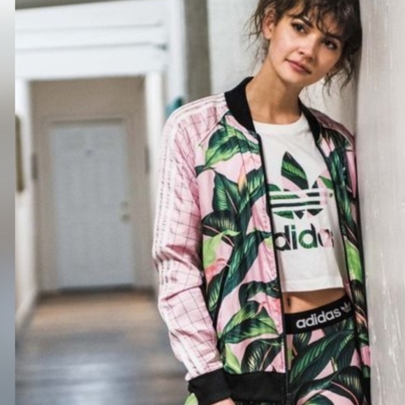 Adidas x Farm Big Palm Leaf/Tropical Pink/Green Track Zip Up Size Small - Picture 13 of 14
